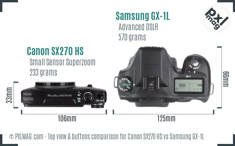 Canon SX270 HS vs Samsung GX-1L top view buttons comparison