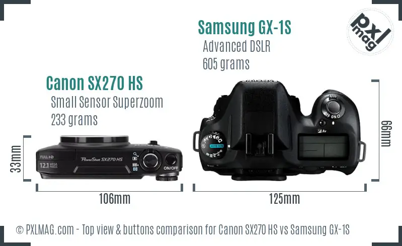 Canon SX270 HS vs Samsung GX-1S top view buttons comparison