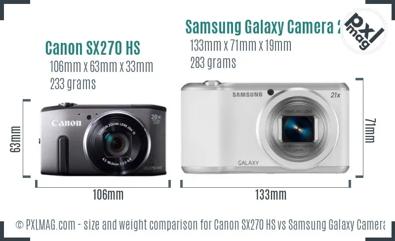 Canon SX270 HS vs Samsung Galaxy Camera 2 size comparison