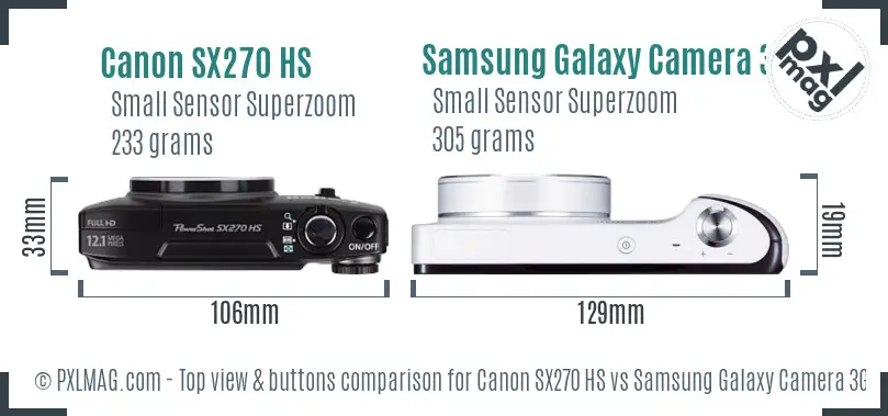 Canon SX270 HS vs Samsung Galaxy Camera 3G top view buttons comparison