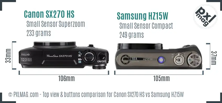 Canon SX270 HS vs Samsung HZ15W top view buttons comparison
