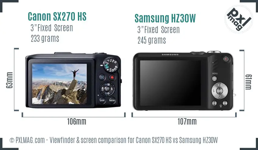 Canon SX270 HS vs Samsung HZ30W Screen and Viewfinder comparison