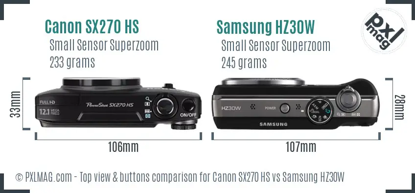 Canon SX270 HS vs Samsung HZ30W top view buttons comparison