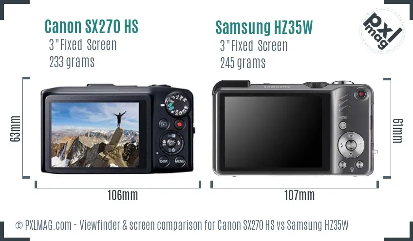 Canon SX270 HS vs Samsung HZ35W Screen and Viewfinder comparison Canon SX270 HS vs Samsung HZ35W Screen and Viewfinder comparison