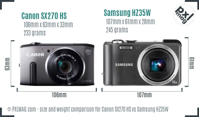 Canon SX270 HS vs Samsung HZ35W size comparison Canon SX270 HS vs Samsung HZ35W size comparison