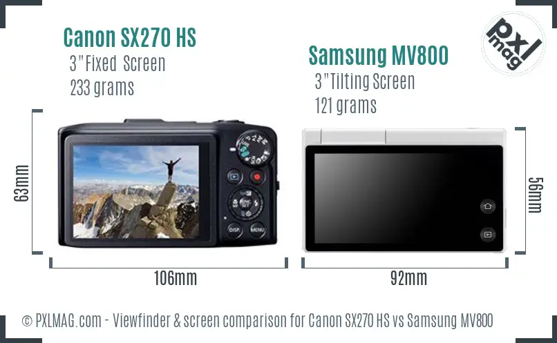 Canon SX270 HS vs Samsung MV800 Screen and Viewfinder comparison