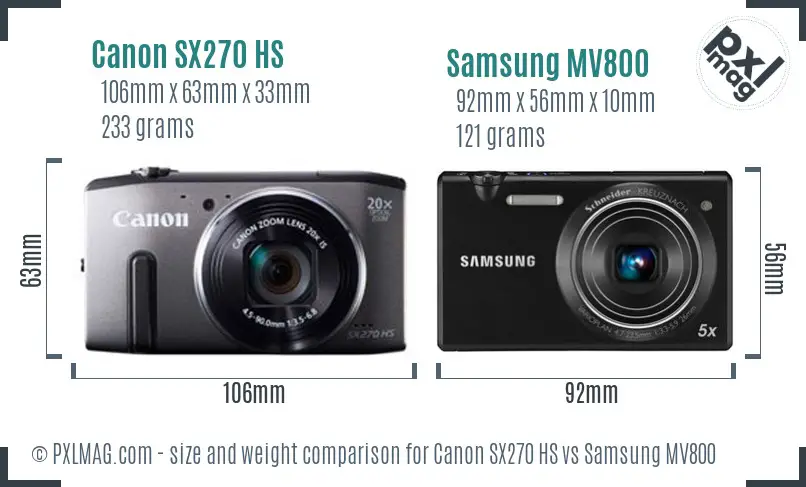 Canon SX270 HS vs Samsung MV800 size comparison