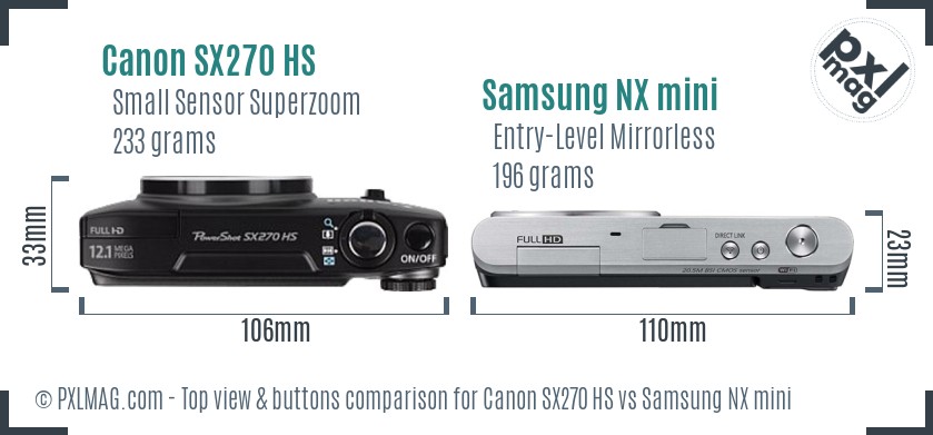 Canon SX270 HS vs Samsung NX mini top view buttons comparison