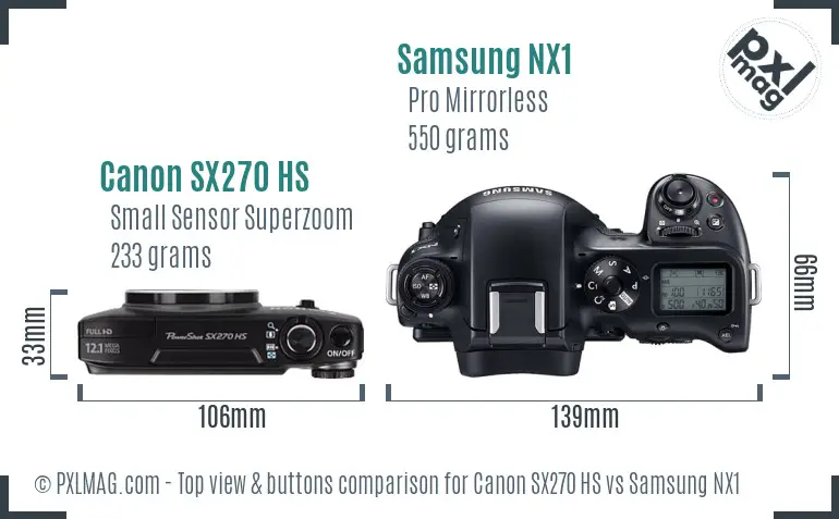 Canon SX270 HS vs Samsung NX1 top view buttons comparison