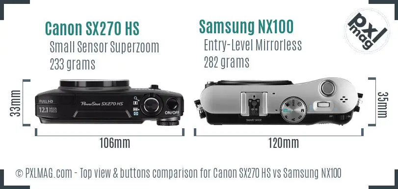 Canon SX270 HS vs Samsung NX100 top view buttons comparison