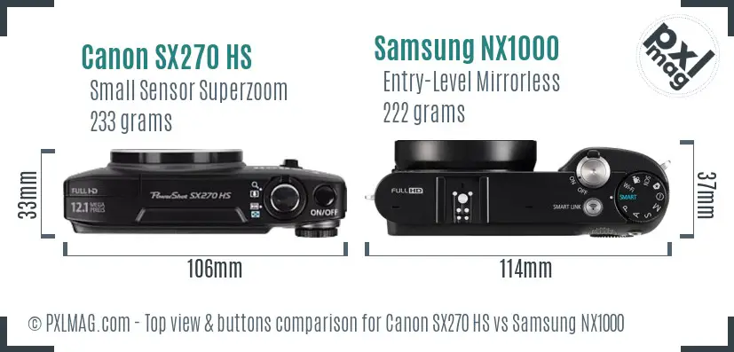 Canon SX270 HS vs Samsung NX1000 top view buttons comparison