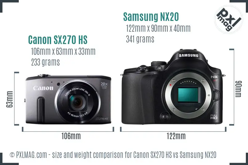 Canon SX270 HS vs Samsung NX20 size comparison