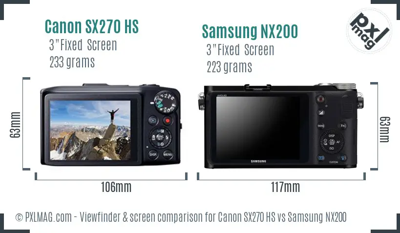 Canon SX270 HS vs Samsung NX200 Screen and Viewfinder comparison