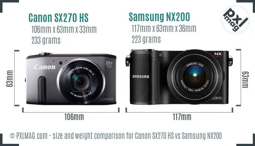 Canon SX270 HS vs Samsung NX200 size comparison