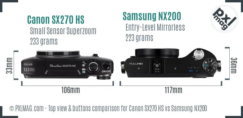 Canon SX270 HS vs Samsung NX200 top view buttons comparison