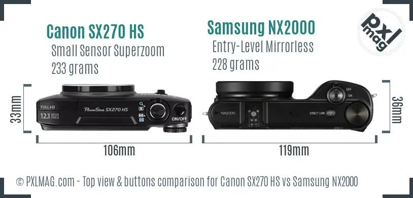 Canon SX270 HS vs Samsung NX2000 top view buttons comparison Canon SX270 HS vs Samsung NX2000 top view buttons comparison