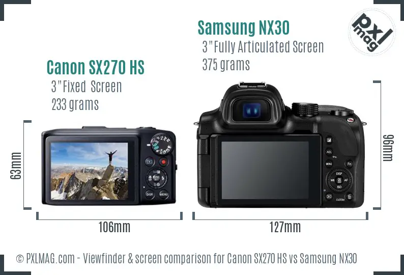 Canon SX270 HS vs Samsung NX30 Screen and Viewfinder comparison Canon SX270 HS vs Samsung NX30 Screen and Viewfinder comparison