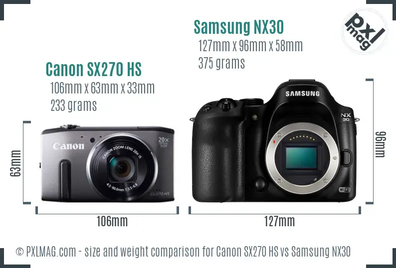 Canon SX270 HS vs Samsung NX30 size comparison Canon SX270 HS vs Samsung NX30 size comparison