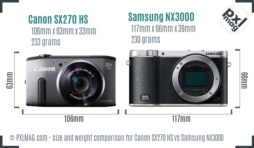 Canon SX270 HS vs Samsung NX3000 size comparison