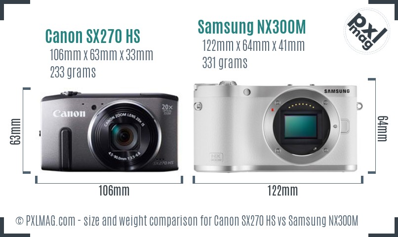 Canon SX270 HS vs Samsung NX300M size comparison