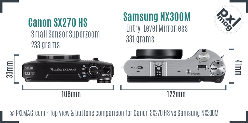 Canon SX270 HS vs Samsung NX300M top view buttons comparison