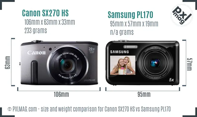 Canon SX270 HS vs Samsung PL170 size comparison Canon SX270 HS vs Samsung PL170 size comparison