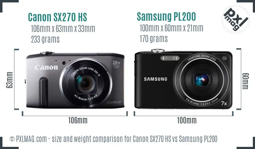 Canon SX270 HS vs Samsung PL200 size comparison