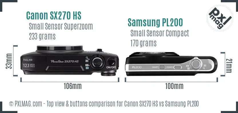 Canon SX270 HS vs Samsung PL200 top view buttons comparison