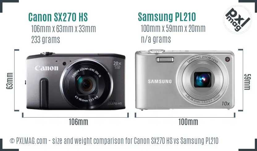 Canon SX270 HS vs Samsung PL210 size comparison