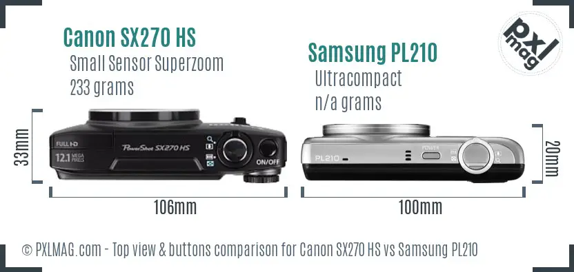 Canon SX270 HS vs Samsung PL210 top view buttons comparison