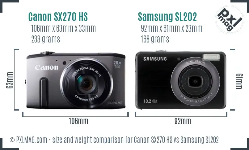 Canon SX270 HS vs Samsung SL202 size comparison