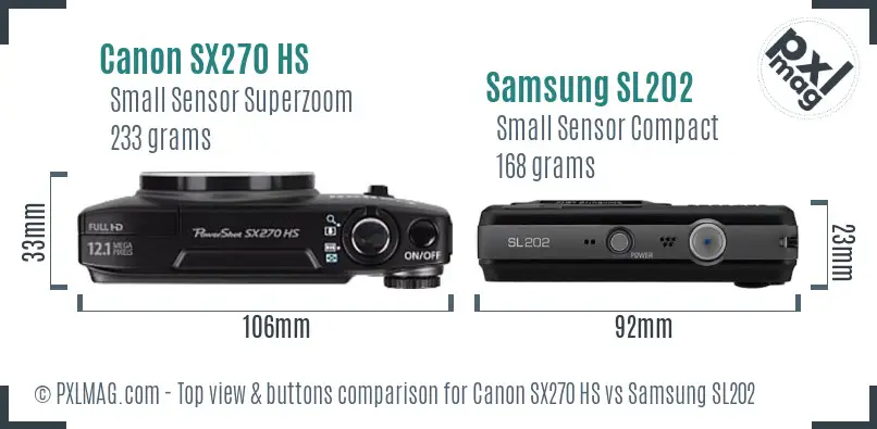 Canon SX270 HS vs Samsung SL202 top view buttons comparison