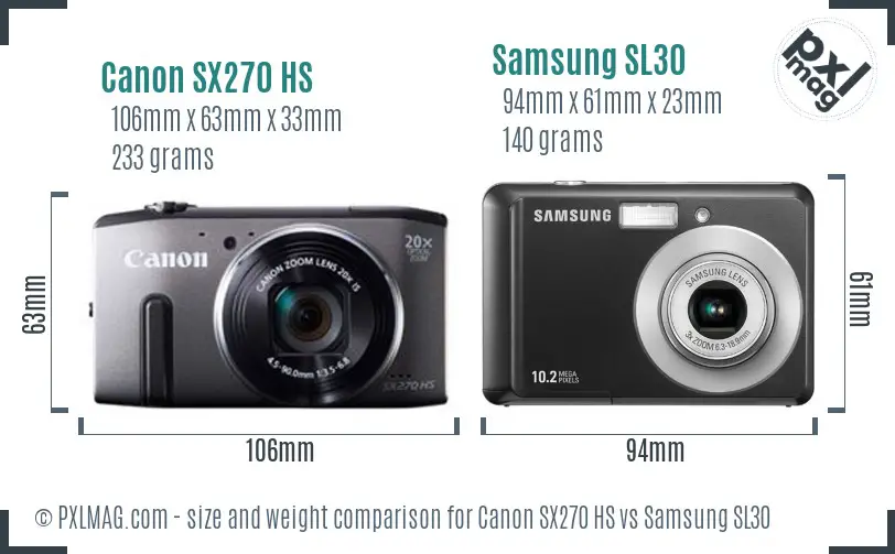 Canon SX270 HS vs Samsung SL30 size comparison