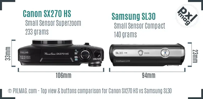 Canon SX270 HS vs Samsung SL30 top view buttons comparison