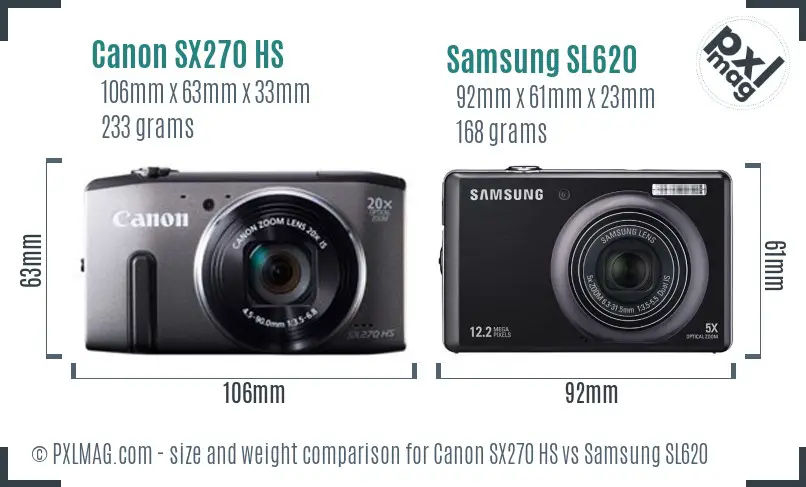Canon SX270 HS vs Samsung SL620 size comparison