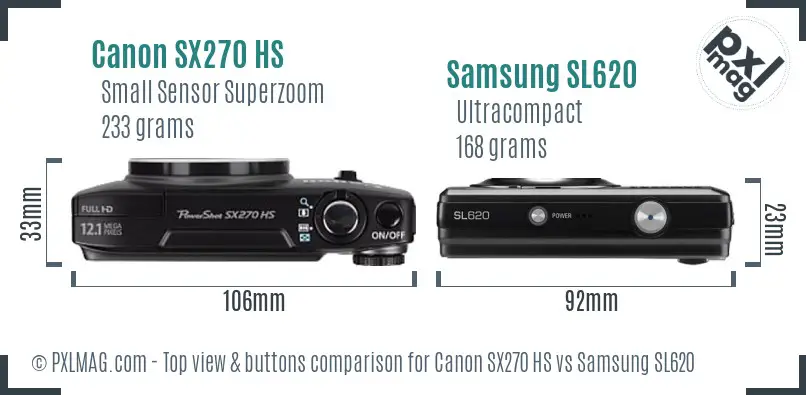 Canon SX270 HS vs Samsung SL620 top view buttons comparison
