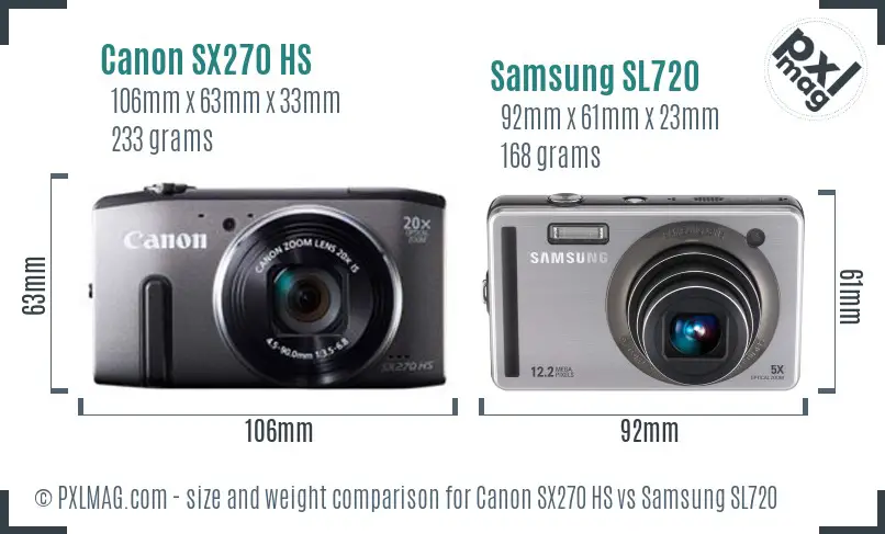 Canon SX270 HS vs Samsung SL720 size comparison