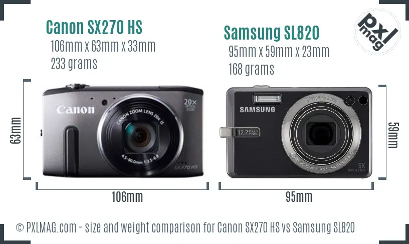 Canon SX270 HS vs Samsung SL820 size comparison