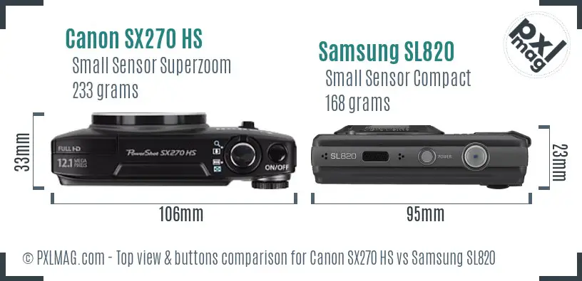 Canon SX270 HS vs Samsung SL820 top view buttons comparison