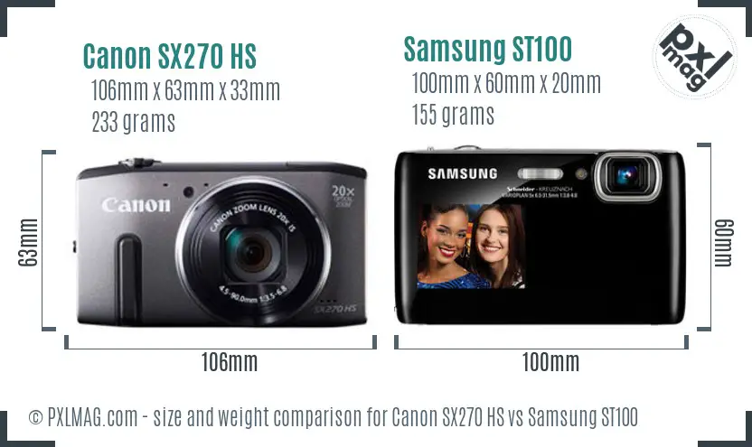 Canon SX270 HS vs Samsung ST100 size comparison