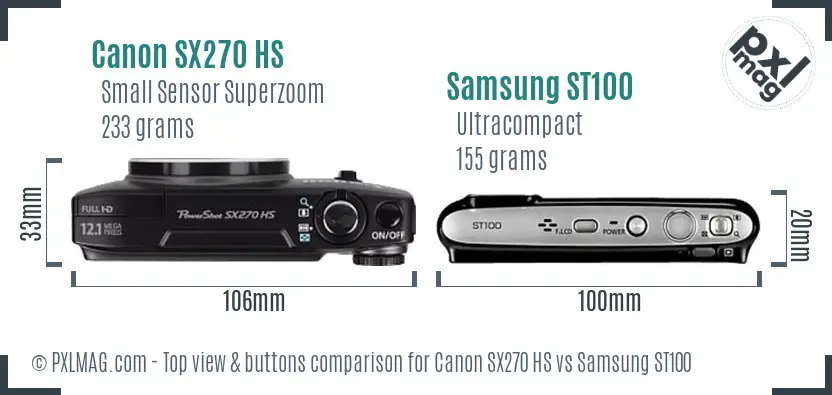 Canon SX270 HS vs Samsung ST100 top view buttons comparison