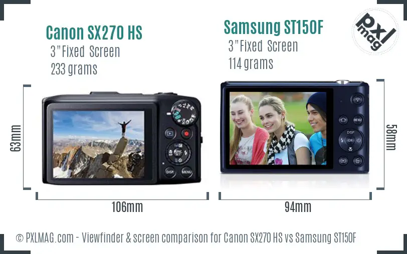 Canon SX270 HS vs Samsung ST150F Screen and Viewfinder comparison