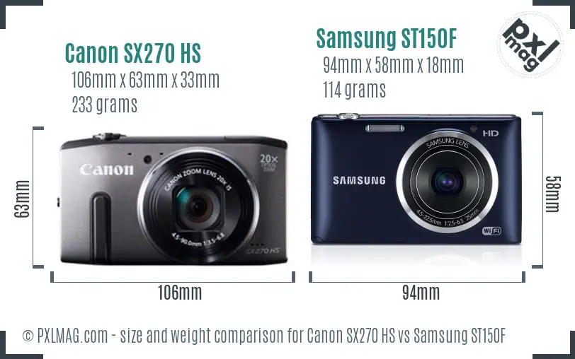 Canon SX270 HS vs Samsung ST150F size comparison