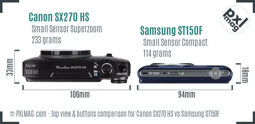 Canon SX270 HS vs Samsung ST150F top view buttons comparison