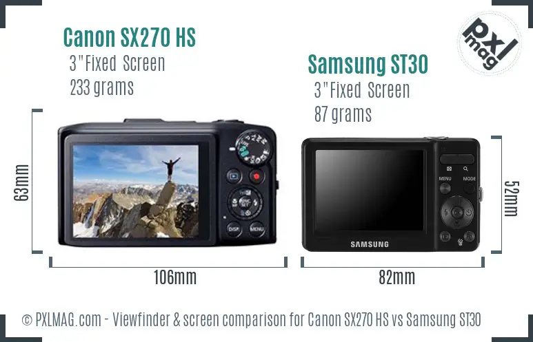 Canon SX270 HS vs Samsung ST30 Screen and Viewfinder comparison