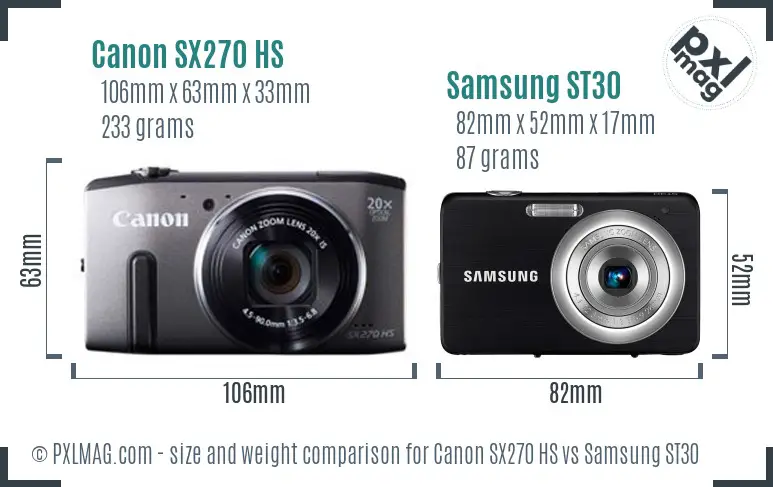 Canon SX270 HS vs Samsung ST30 size comparison