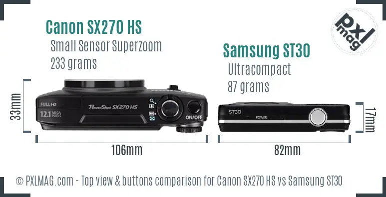 Canon SX270 HS vs Samsung ST30 top view buttons comparison