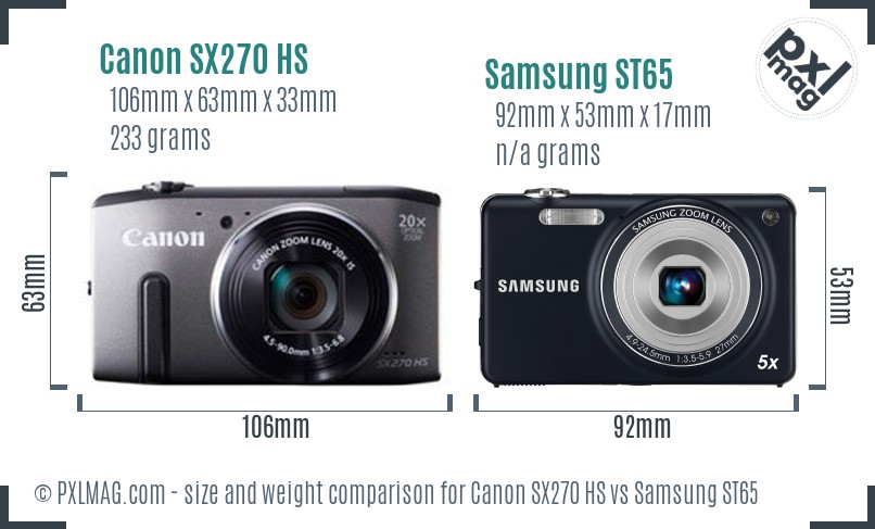 Canon SX270 HS vs Samsung ST65 size comparison