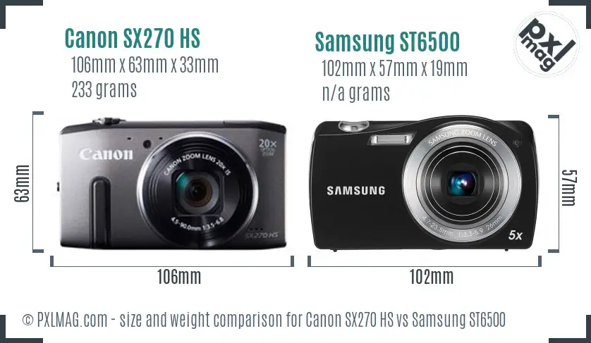 Canon SX270 HS vs Samsung ST6500 size comparison Canon SX270 HS vs Samsung ST6500 size comparison
