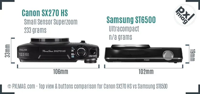 Canon SX270 HS vs Samsung ST6500 top view buttons comparison Canon SX270 HS vs Samsung ST6500 top view buttons comparison